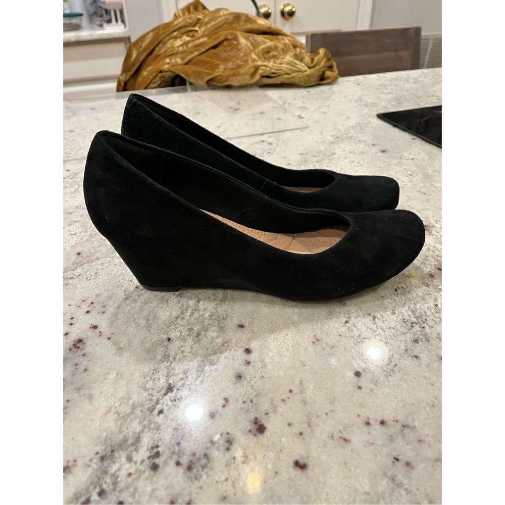 Clark’s Collection Flores Tulip in Black Suede Wedge sz 9-1/2 NWT